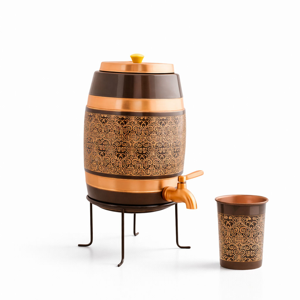 Pure Copper Water Pot Embossed Design